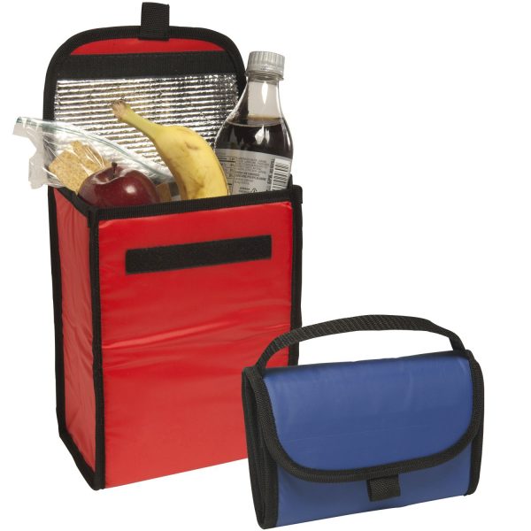 Blue lunch bag with red cooler
